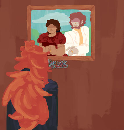 diluc looking at a painting of his father and mother